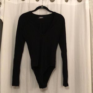 Ribbed Black Long Sleeve Reformation Bodysuit